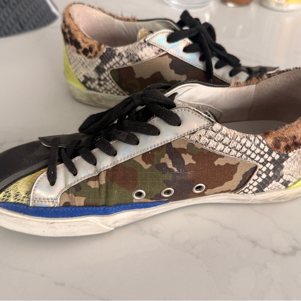 Golden Goose Black and Multicolor Snake Camouflage Superstar Sneakers 9 - Picture 3 of 4